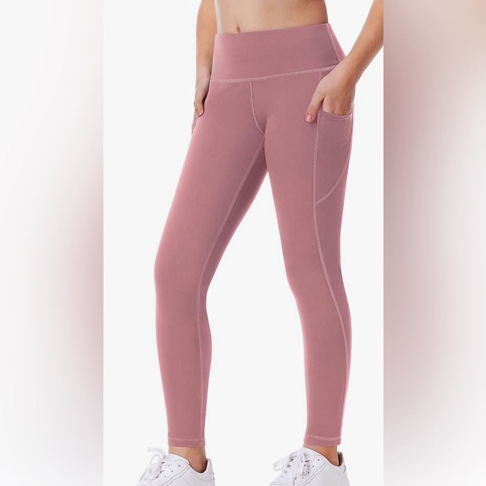 Sz L High Waist Yoga Pants with Pockets, Tummy Control, New no tag mauve